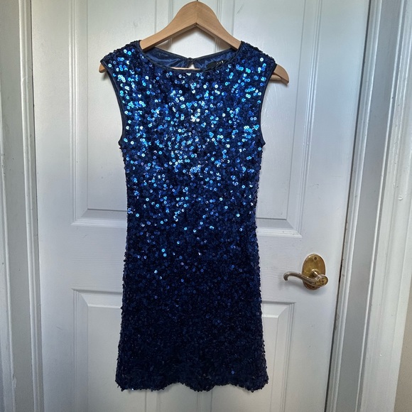 Blue sequin formal cocktail dress - Picture 1 of 2